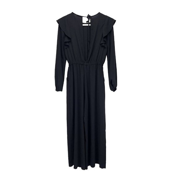 WILFRED Fleurette Breezy Flounce Preppy Wide legs Crop Keyhole Black Jumpsuit XS - Picture 5 of 6